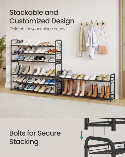 SONGMICS Stackable Shoe Rack, 3 Tier Metal Shoes Rack Storage Shelf, Holds up to 15 Pairs