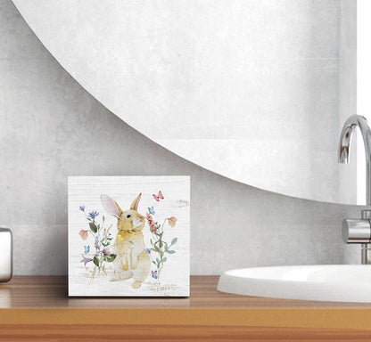 SRADMO Bunny Sign, Cute Bunny's Wood Box Sign Desk Decor, Easter Bunny Gifts for Kids, Easter Theme