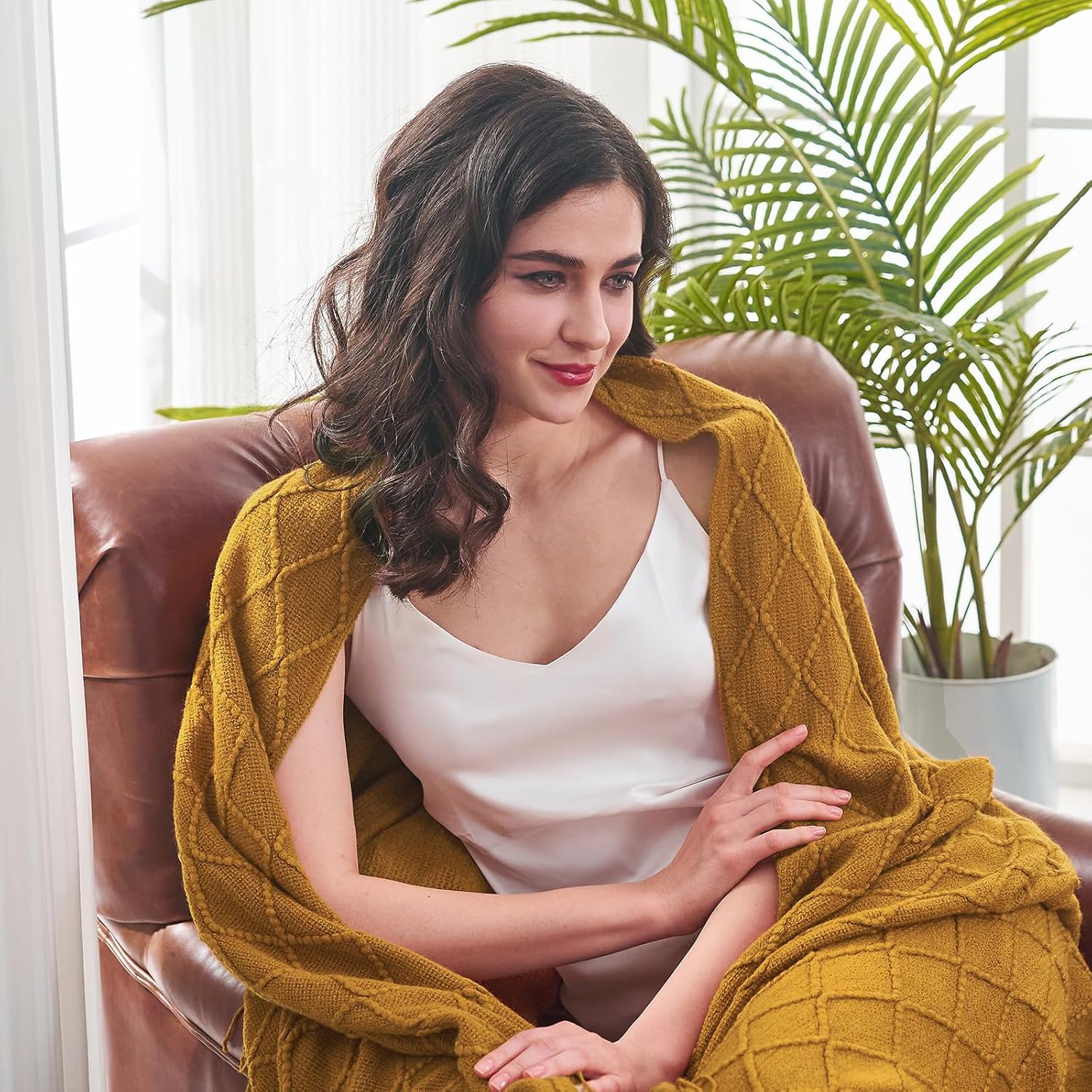 inhand Knitted Fall Throw Blanket for Couch and Bed, Knit Fall Decor Halloween Blanket with Tassel