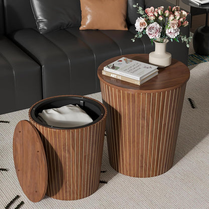 Round Coffee Table Set,2-Piece Modern Farmhouse Living Room End Table Set, Nesting Table Round