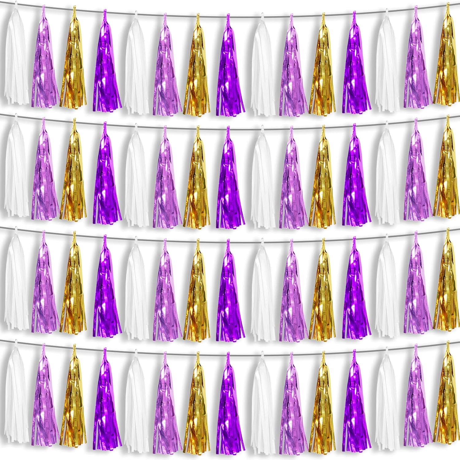 4P Purple-Gold Foil Fringe Metallic Tassel Garland, Tassels Banner Streamers for Parade Floats