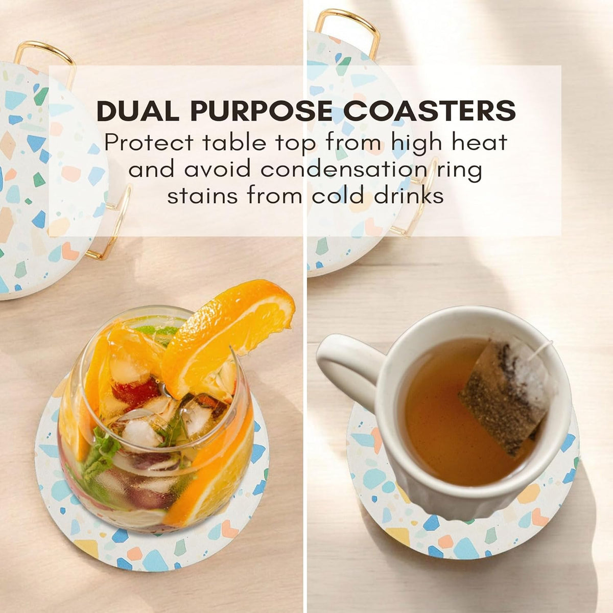 Absorbent Coaster Set of 6 with Holder, Drink Coasters for Coffee Table, Kitchen, Home Decor, Cute