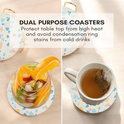 Absorbent Coaster Set of 6 with Holder, Drink Coasters for Coffee Table, Kitchen, Home Decor, Cute