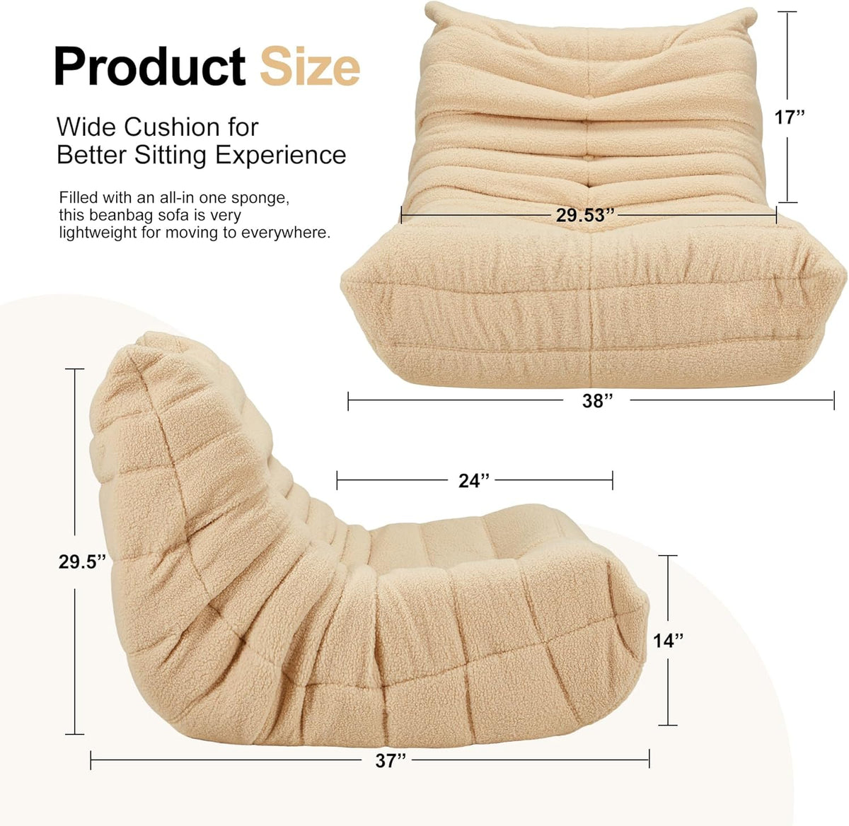Bean Bag Chairs for Adults Giant Bean Bag Chair Memory Foam BeanBag Chair Big Bean Bag Sofa with