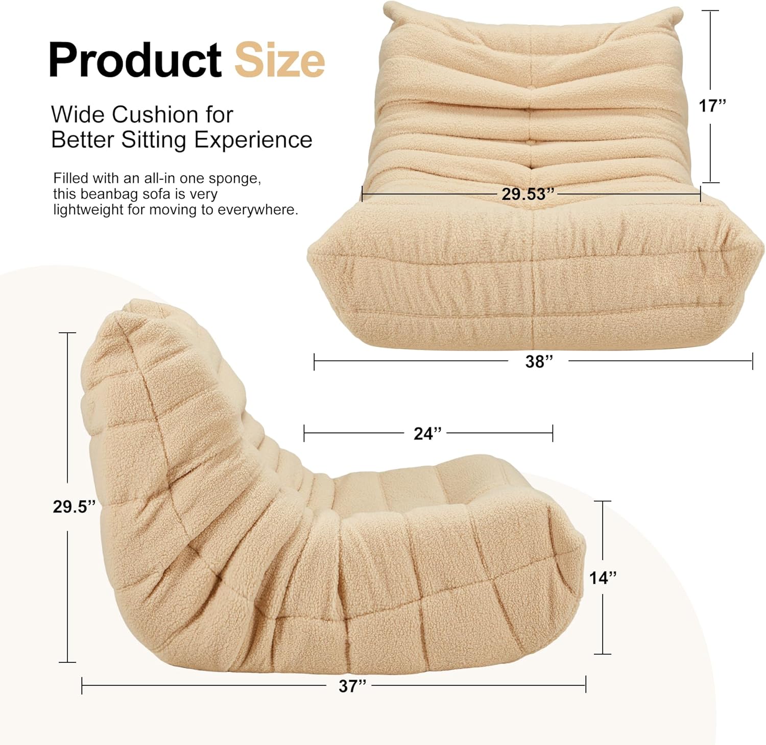 Bean Bag Chairs for Adults Giant Bean Bag Chair Memory Foam BeanBag Chair Big Bean Bag Sofa with