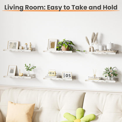 upsimples Floating Shelves for Wall, Wall Shelves for Decor Storage Set of 6, Wall Mounted Wood