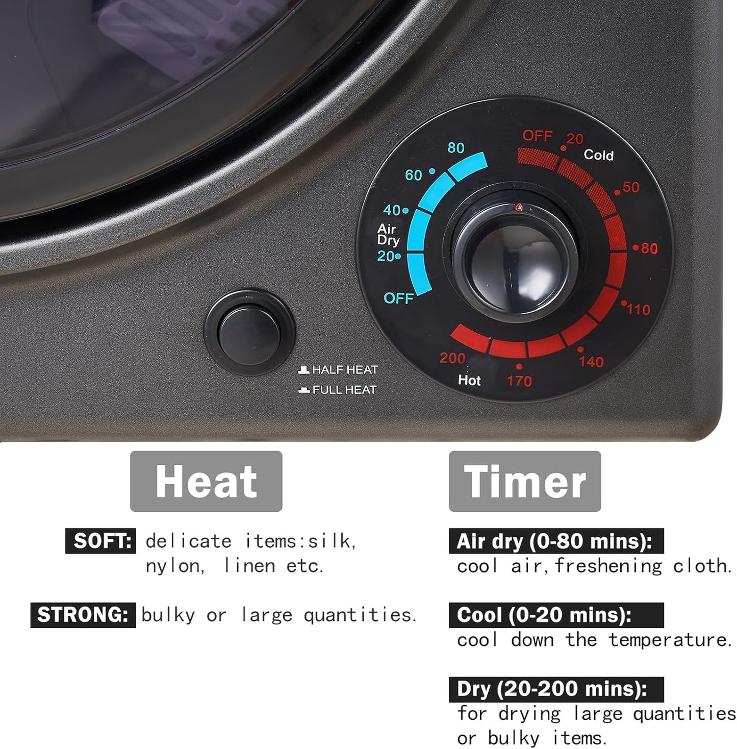 CTT 3.5 cu.ft Portable Dryer for Apartments,1500W Compact Dryer with 4 Drying Modes,120V Electric