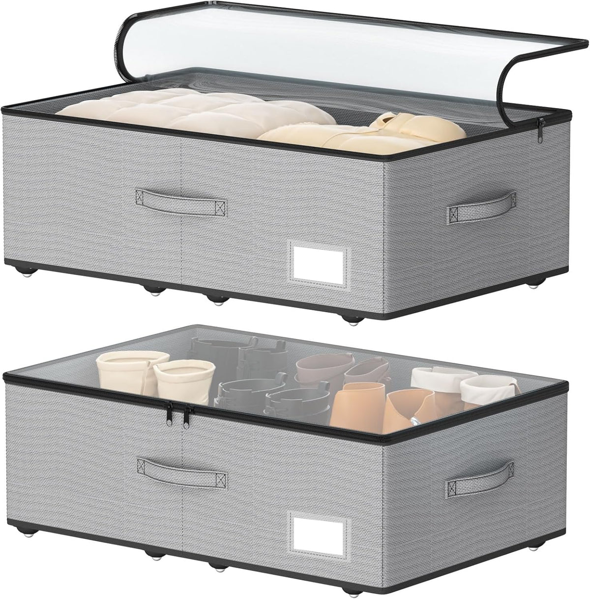 Under Bed Storage with Wheels, No Assemble Required 10 inches height Under Bed Storage bins,Large
