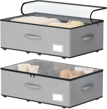 Under Bed Storage with Wheels, No Assemble Required 10 inches height Under Bed Storage bins,Large