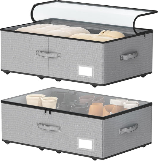 Under Bed Storage with Wheels, No Assemble Required 10 inches height Under Bed Storage bins,Large