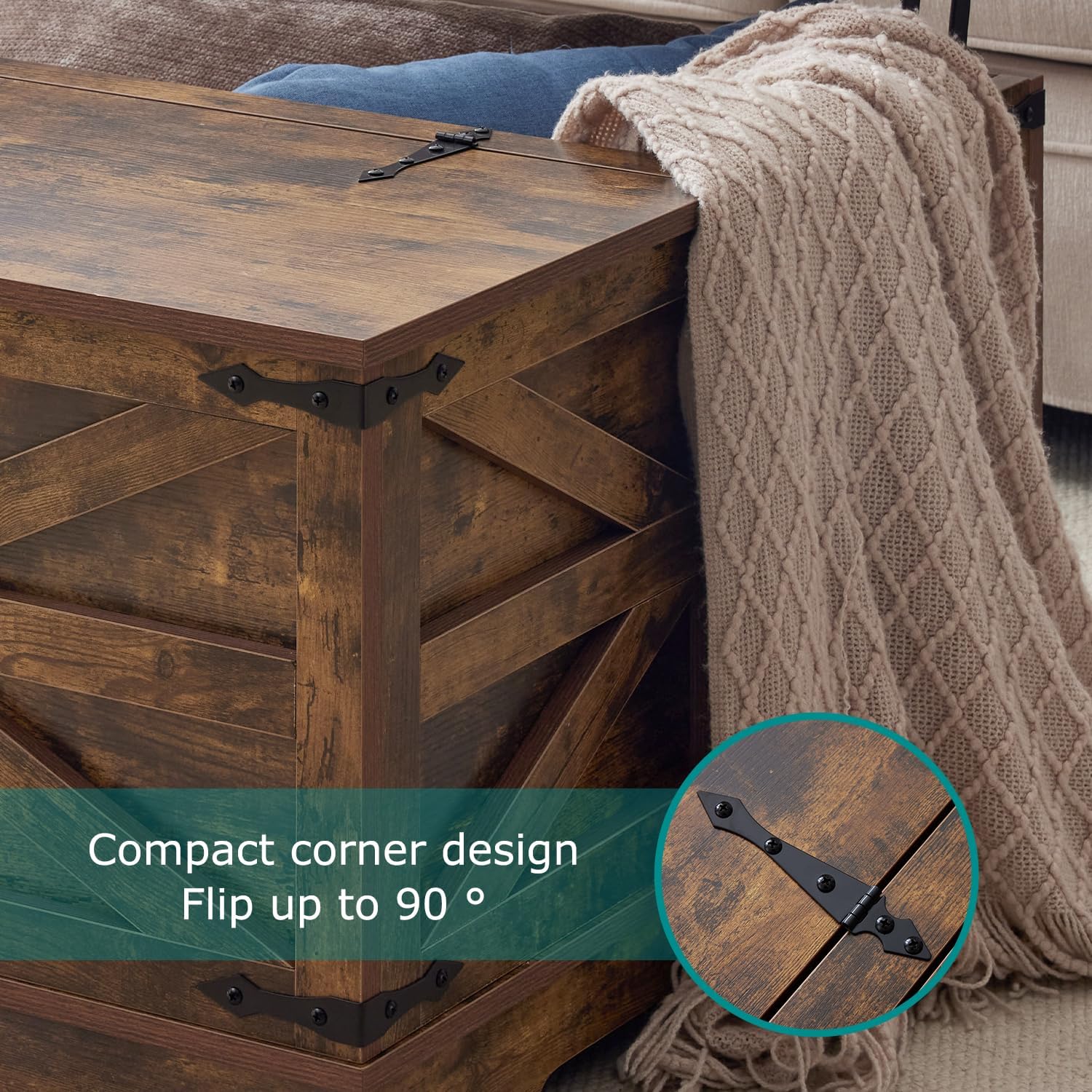 Coffee Table with Storage, Rustic Brown Square Coffee Tables for Living Room, Lift top Coffee Table