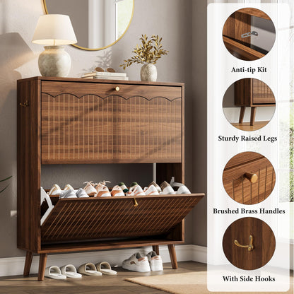Nicetree Mid-Century Modern Slim Shoe Cabinet for Entryway, 9.5" Narrow Shoe Storage Cabinet with