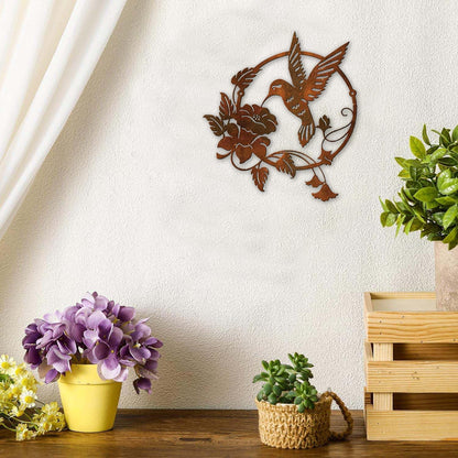 Zoihet Round Metal Bird Wall Art Decor - Hummingbird Wall Art Silhouette for your patio, garden