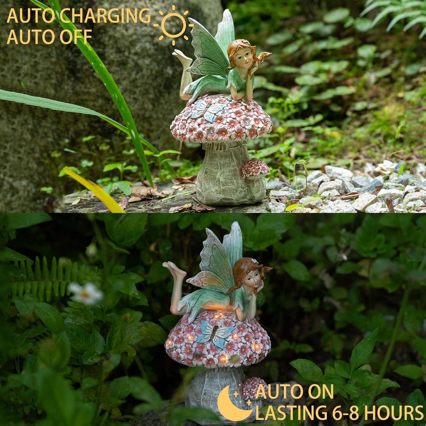 Garden Fairy Decor for Outside, Fairy Garden,Flower Fairy Outdoor Statue,Solar Powered Resin