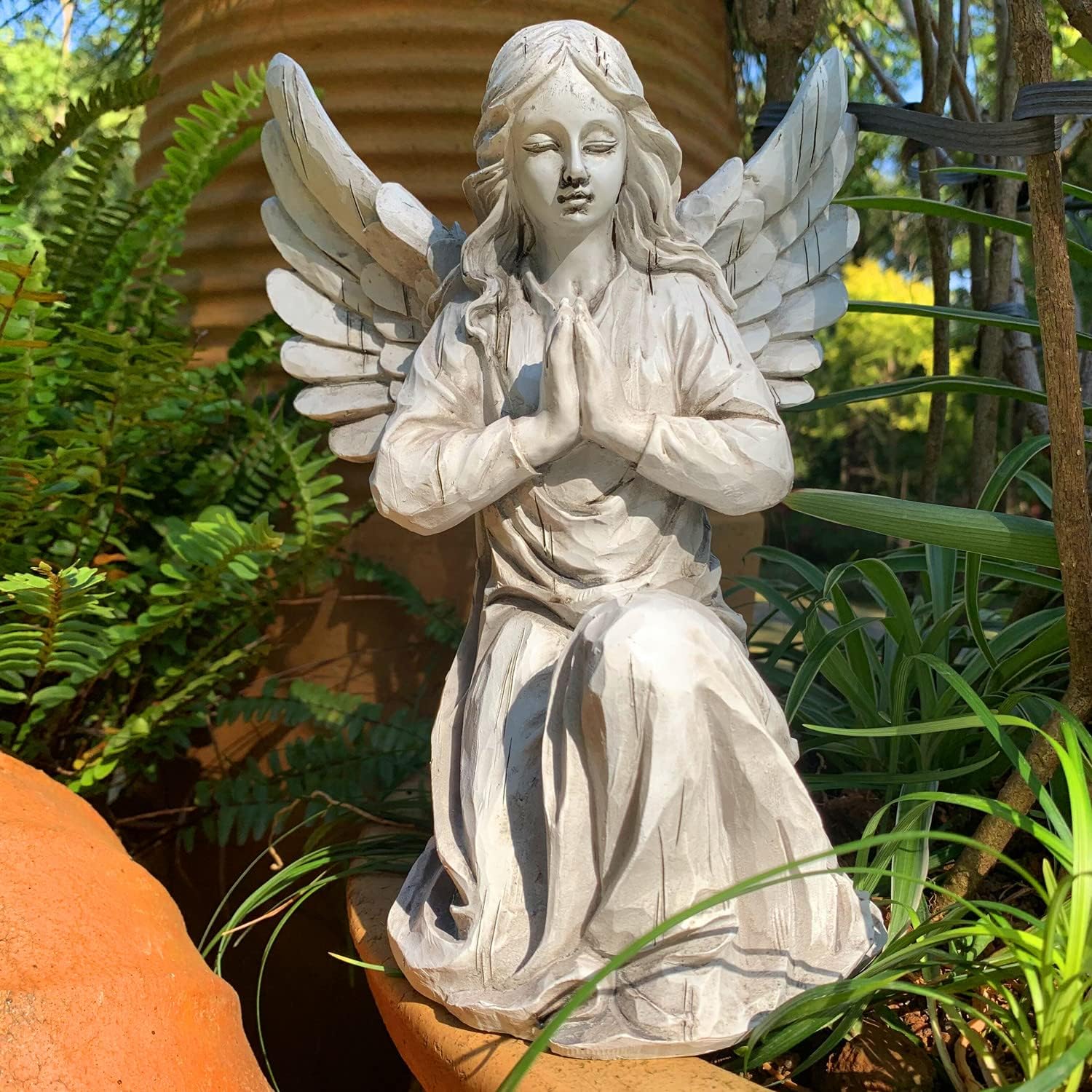 Praying Angel Garden Statue, Religious Fairy Sculpture Waterproof Decorative Figurine Art Decor for