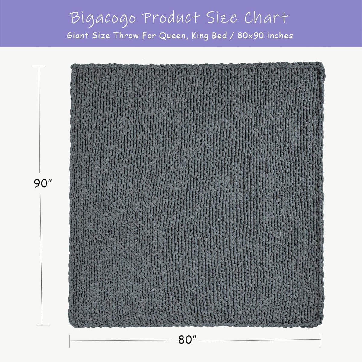 Bigacogo Chunky Knit Throw Blanket for Couch, 80x90 inches, 100% Hand Knitted with Thick Jumbo