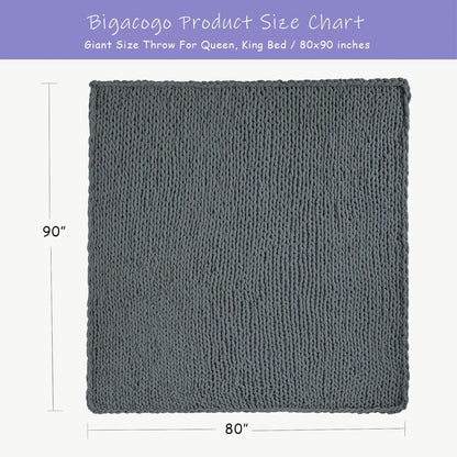 Bigacogo Chunky Knit Throw Blanket for Couch, 80x90 inches, 100% Hand Knitted with Thick Jumbo