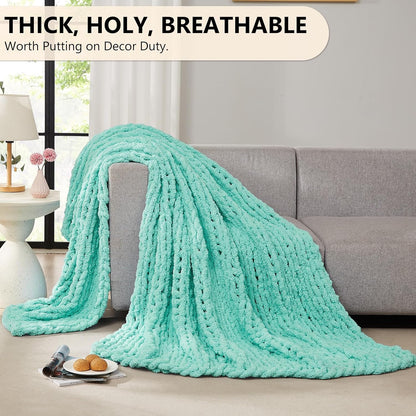 L'AGRATY Chunky Knit Blanket Throw: 60''x80'' Chenille Chunky Knitted Throw Blanket for Bed Couch