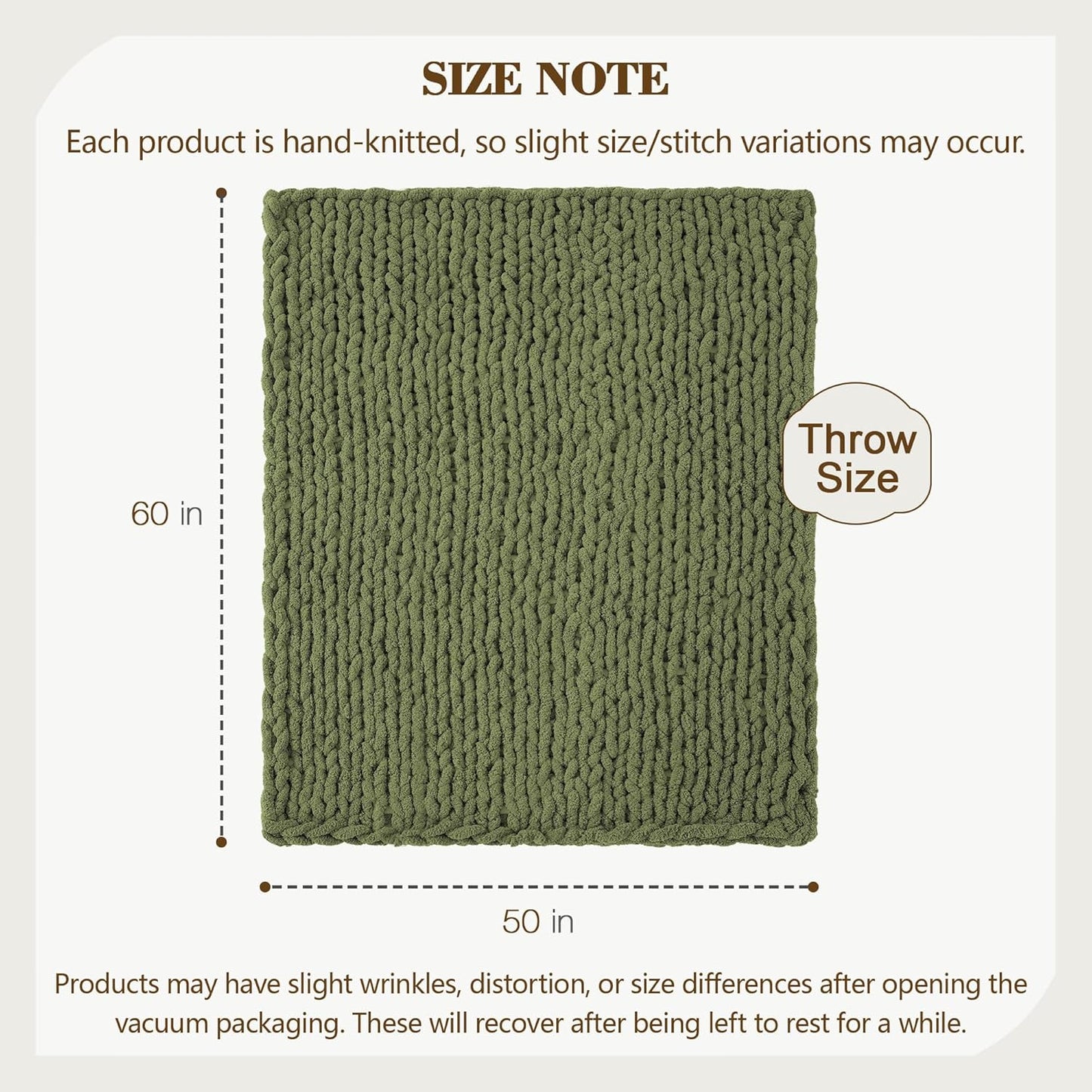 Carriediosa Chunky Knit Throw Blanket 50" X 60", 100% Hand Made Large Chenille Loop Yarn Soft