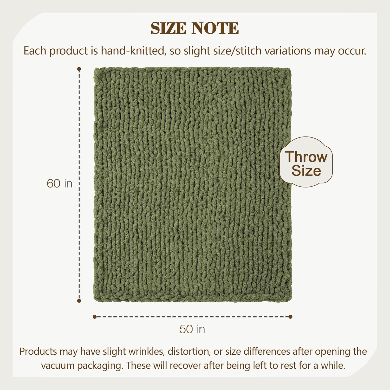 Carriediosa Chunky Knit Throw Blanket 50" X 60", 100% Hand Made Large Chenille Loop Yarn Soft