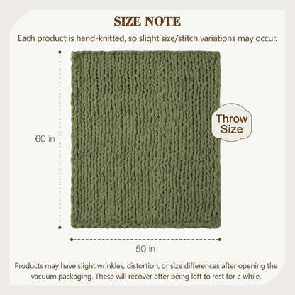 Carriediosa Chunky Knit Throw Blanket 50" X 60", 100% Hand Made Large Chenille Loop Yarn Soft