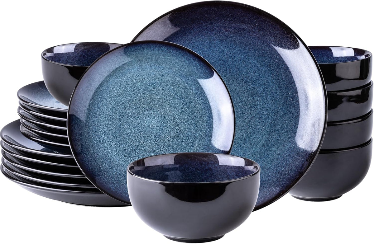 LeRatio Ceramic Dinnerware Sets for 6,Plates and Bowls Sets,Handmade Reactive Glaze Dishes Set,Chip