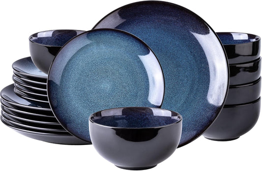LeRatio Ceramic Dinnerware Sets for 6,Plates and Bowls Sets,Handmade Reactive Glaze Dishes Set,Chip