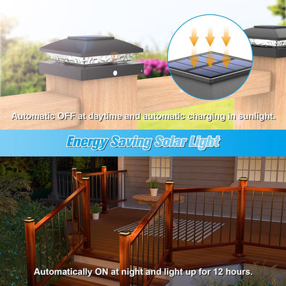 VOLISUN 4x4 Solar Post Cap Light 6pack,Solar Fence - Cap Lights Outdoor Waterproof for Wooden/Vinyl