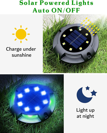 Biling Solar Pathway Lights - 8 Pack Multi Color Outdoor Uplight Sidelight Ground Lights for Yard