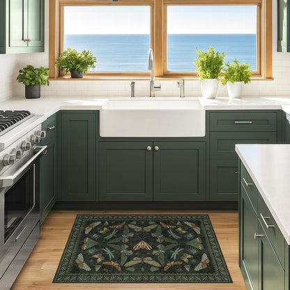 2x3 Entry Way Rugs Indoor - Dark Green Small Throw Rug for Kitchen, Bathroom, Insect Boho Design