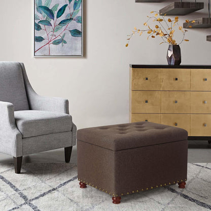 Joveco Storage Ottoman Linen Tufted Bench, Rectangular Footrest Footstool Coffee Table Seat for