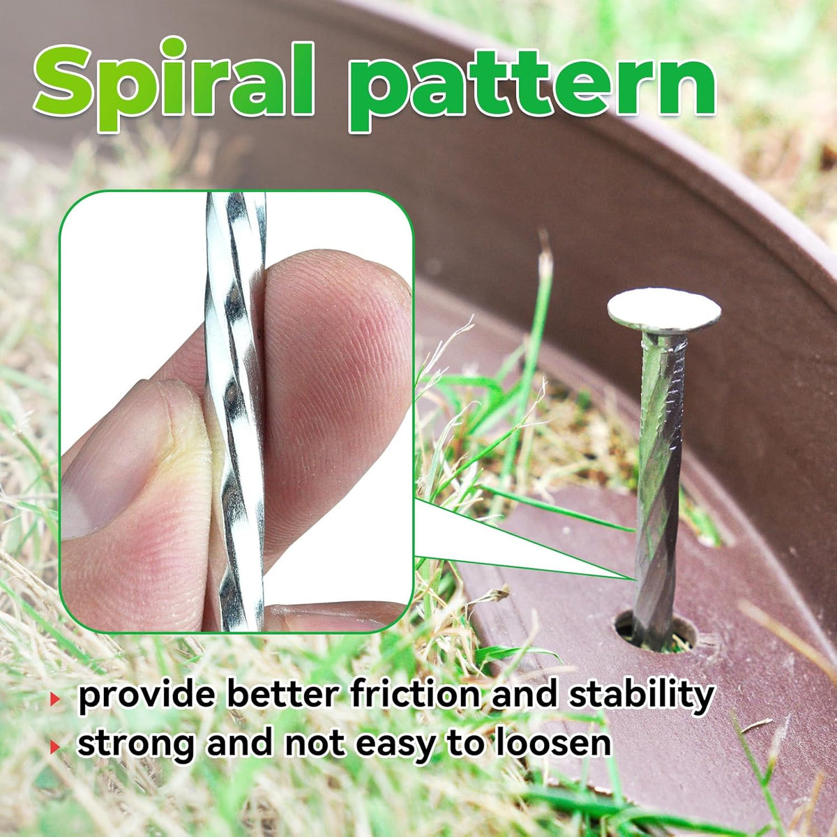 6.3-Inch Galvanized Heavy-Duty Landscape Stakes, (150-PACK) Spiral Metal Turf Spikes for Artificial
