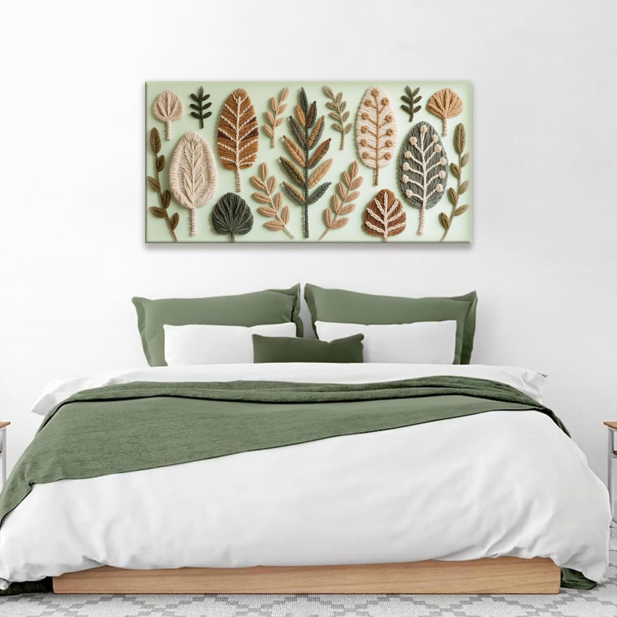 Boho Wall Art Chic Home Wall Art Modern Bohemian Feather Green Canvas Wall Art Decor For Apartment
