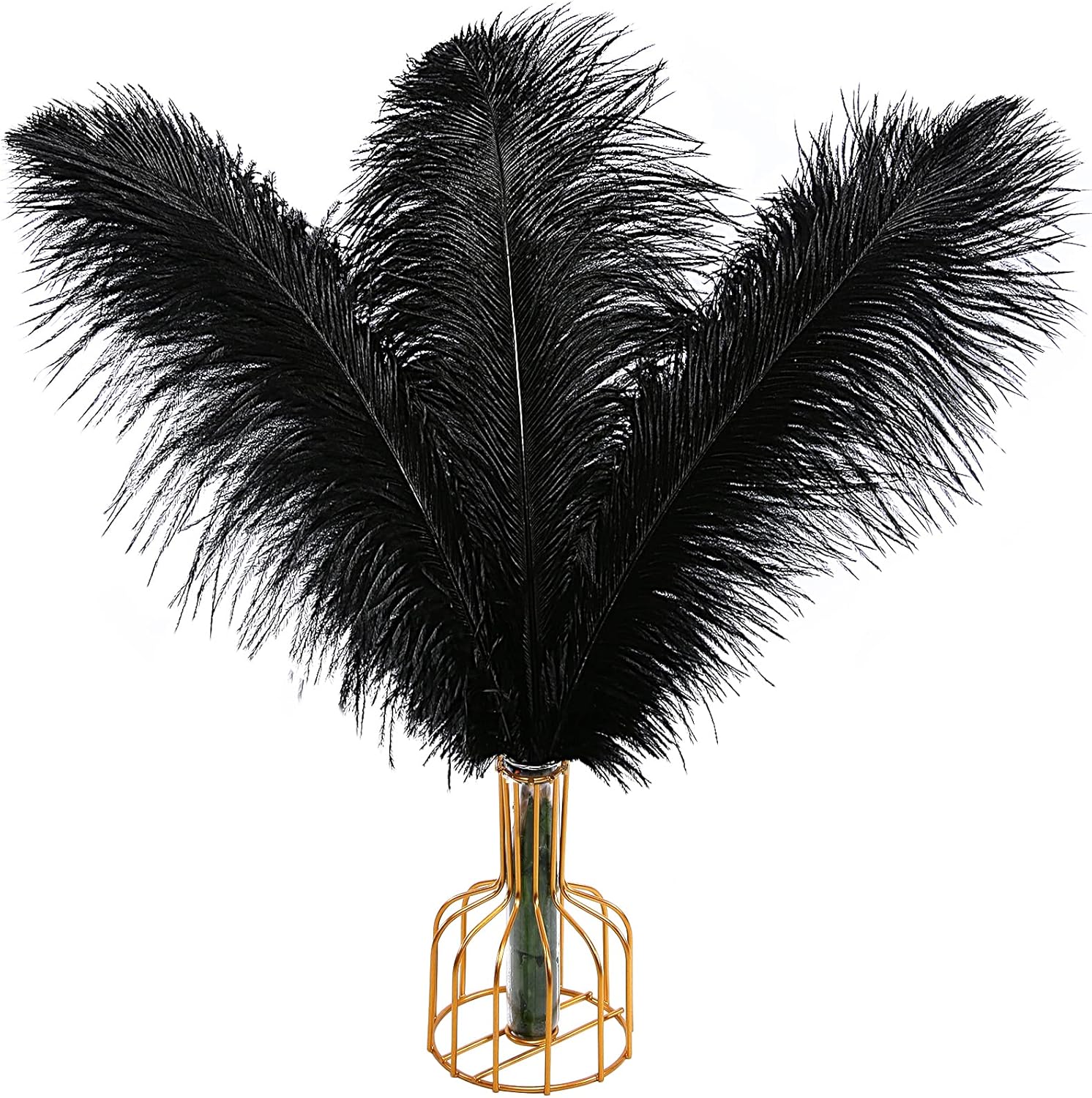 THARAHT Black Ostrich Feathers 12pcs Large Natural Bulk 14-16Inch 35cm-40cm for Wedding Party