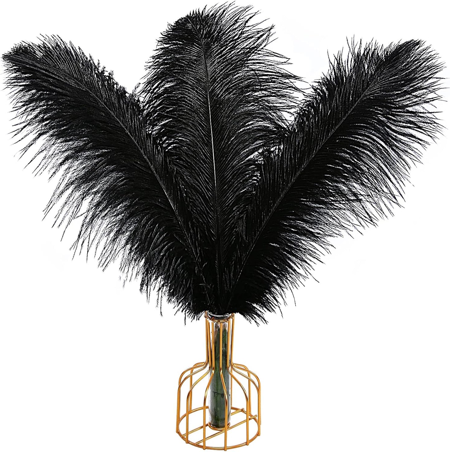 THARAHT Black Ostrich Feathers 12pcs Large Natural Bulk 20-22Inch 50cm-55cm for Wedding Party