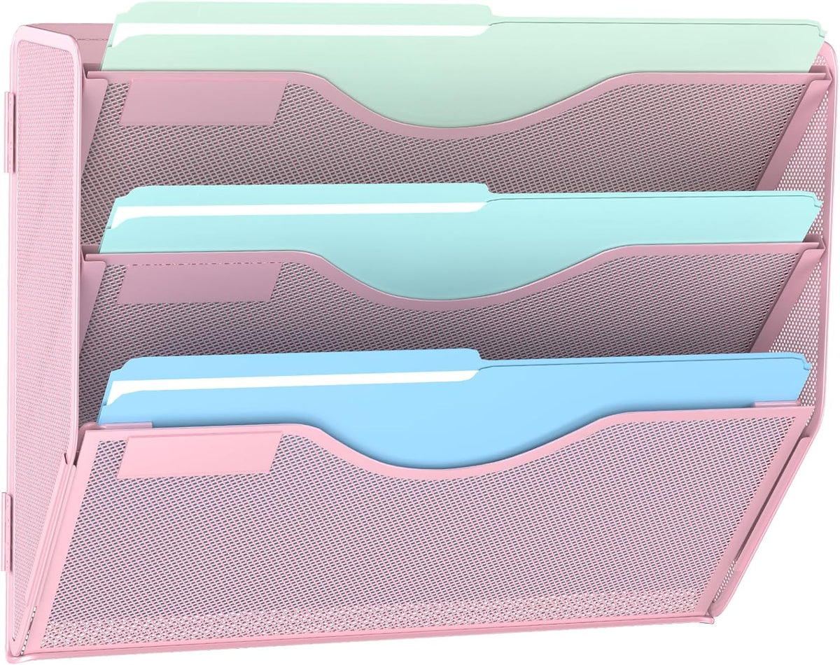 3 Tier Hanging Wall File Organizer, Mesh Mail Paper Orgnization Hanging File Folder Holder for Home