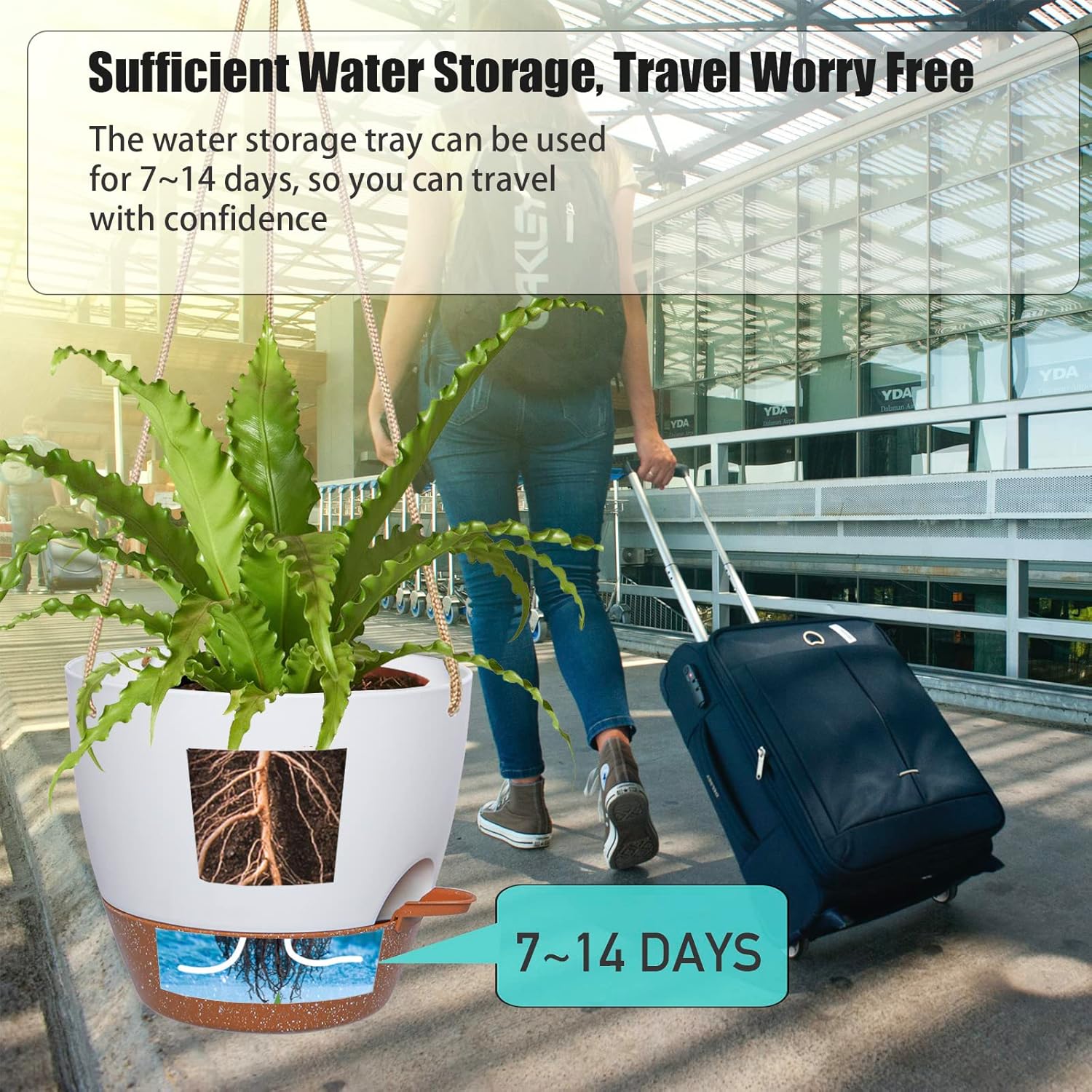 8 inch Hanging Planters, 2 Pack Self Watering Hanging Pots with 20oZ Deep Reservoir for Indoor