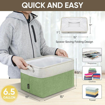 BALEINE 4 Pack Fabric Storage Bins for Shelves, Linen Storage Baskets for Organizing, Decorative