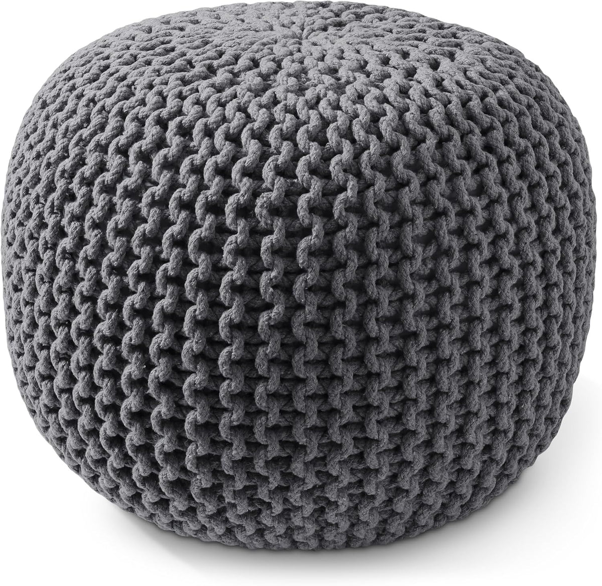 Casafield Round Pouf Ottoman, Dark Gray - 20" Diameter x 14.5" High Cotton Knit Foot Stool - Boho