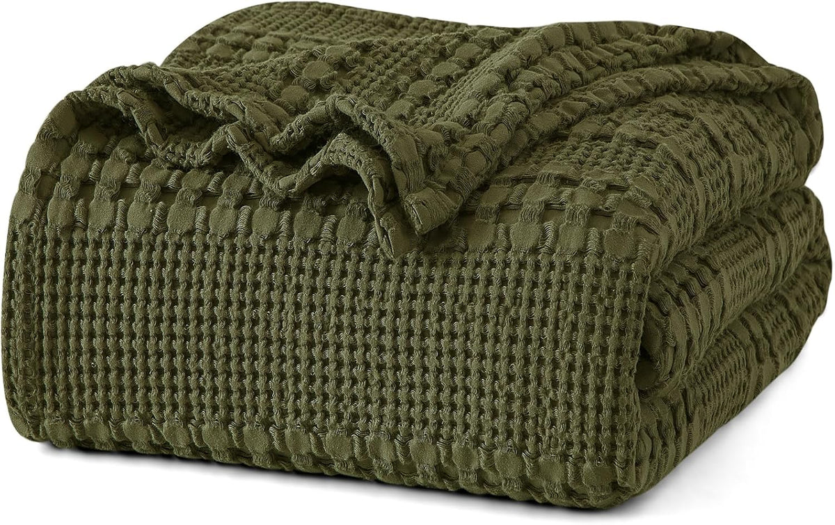 PHF 100% Cotton Waffle Weave Blanket Twin Size, Soft Lightweight Breathable Cozy Summer Blankets