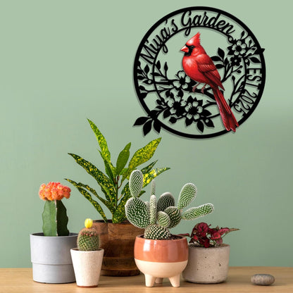 Personalized Name Garden Cardinal Metal Signs with Stake, Custom Family Name Yard Decor for Outdoor