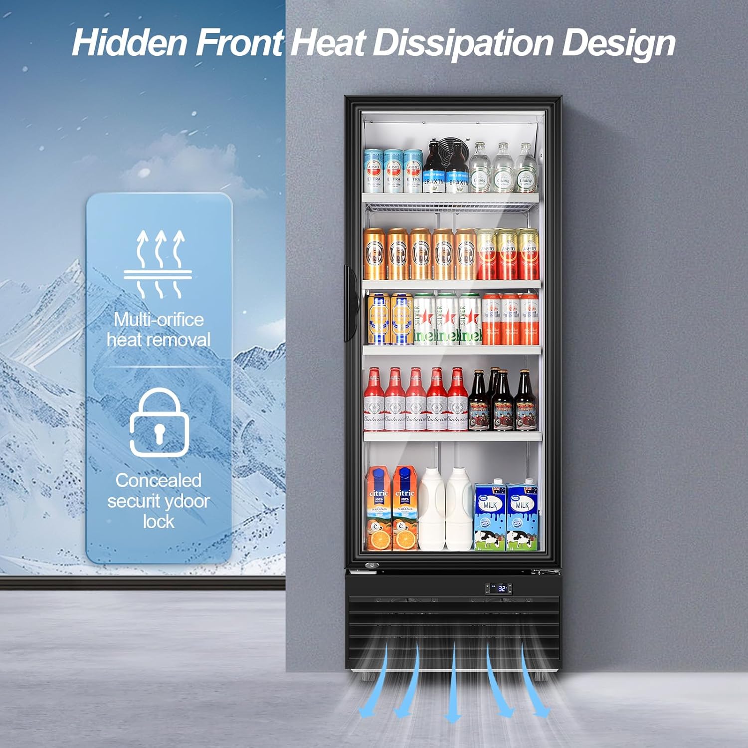 Tylza Commercial Refrigerator with Glass Door Display Beverage Fridge, 350L Upright Beverage Cooler