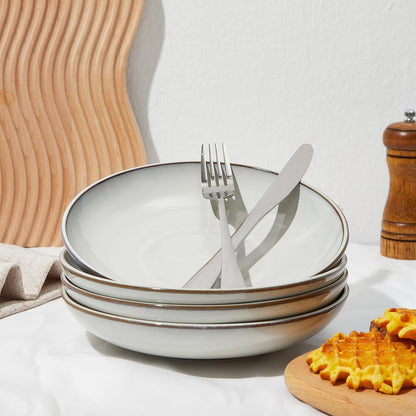 16 Piece Double Bowl Dinnerware Sets with Pasta Bowls, Highly Chip and Crack Resistant Plates and