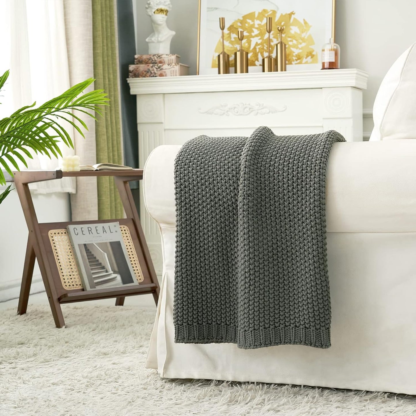 Longhui bedding Chunky Cable Knit Throw Blanket Lightweight Grey 100% Organic Cotton Blanket for