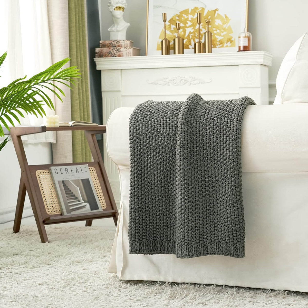 Longhui bedding Chunky Cable Knit Throw Blanket Lightweight Grey 100% Organic Cotton Blanket for