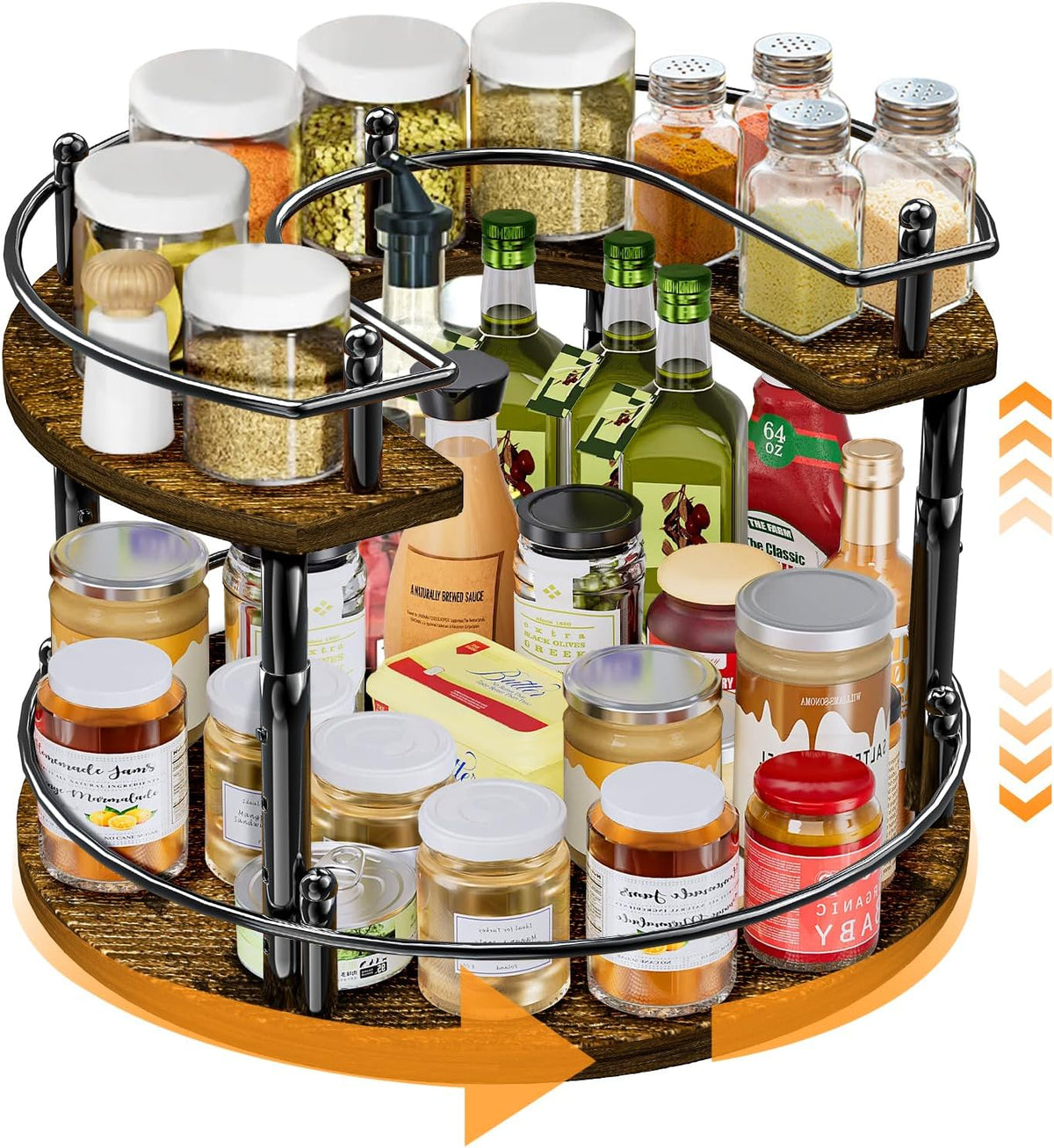 2-Tier Lazy Susan Organizer Turntable Spice Organization U-Shape 11.8" Rotating Spice Rack Height