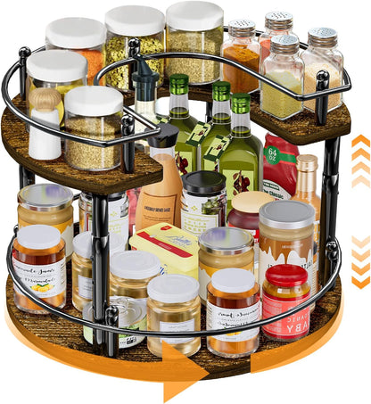2-Tier Lazy Susan Organizer Turntable Spice Organization U-Shape 11.8" Rotating Spice Rack Height