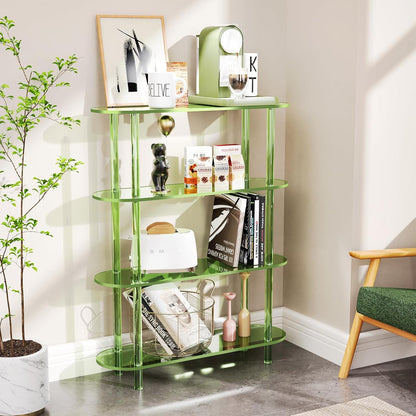 Clear Bookshelf, Acrylic Bookcase with Open Book Shelf Console Table for Entryway Office (4 Tier