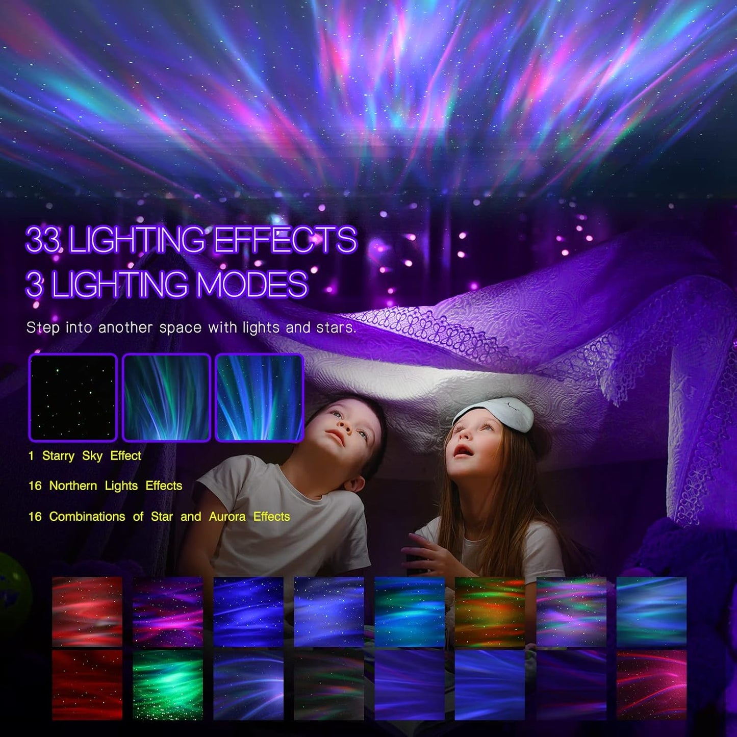Northern Galaxy Light Aurora Projector with 33 Light Effects, Night Lights LED Star Projector for