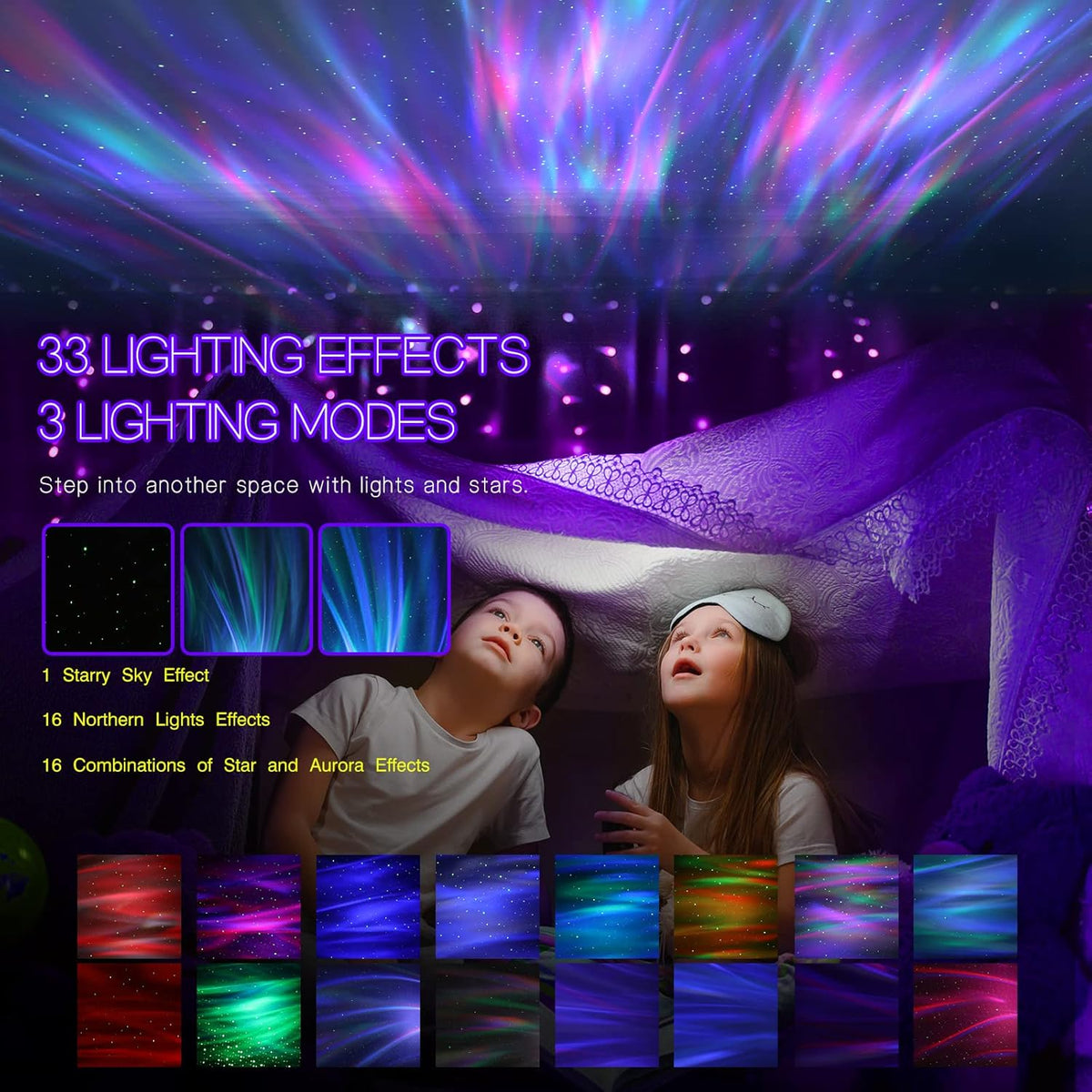Northern Galaxy Light Aurora Projector with 33 Light Effects, Night Lights LED Star Projector for